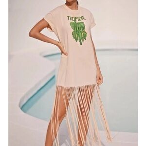 FARM Rio Cream Tropical Fringe t-shirt dress/Cover-Up from Anthropologie